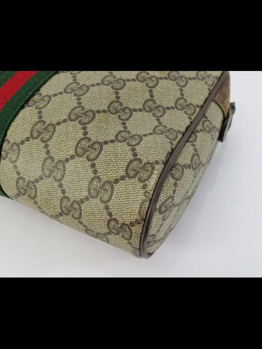 Gucci Brown GG Canvas Toiletry Pouch with Green and Red Web Stripe